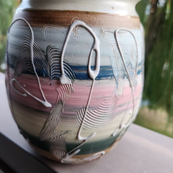 Handmade Ceramic Utensil Jar in Pastels by Sandy Dumba, 7" tall, 5" across - Picture 3 of 12